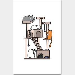 Cats Playing on Cat Tree Posters and Art